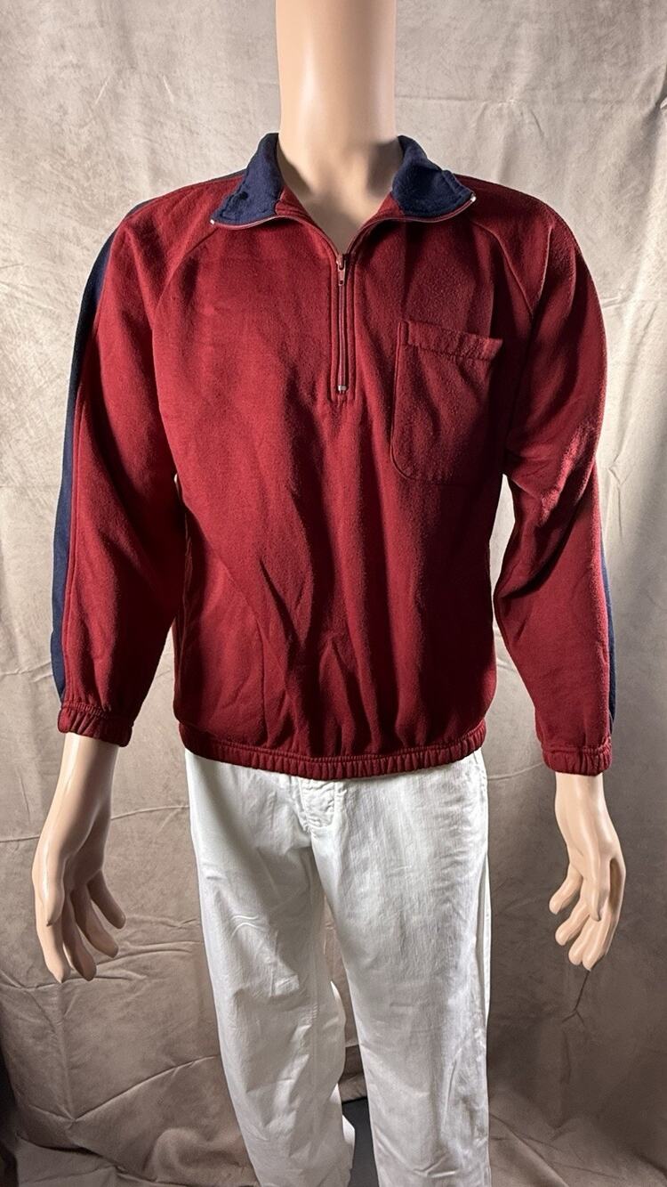 516-Haband Casual Joe Red/Blue Colorblock Fleece 1/4 Zip Mock Neck Pullover